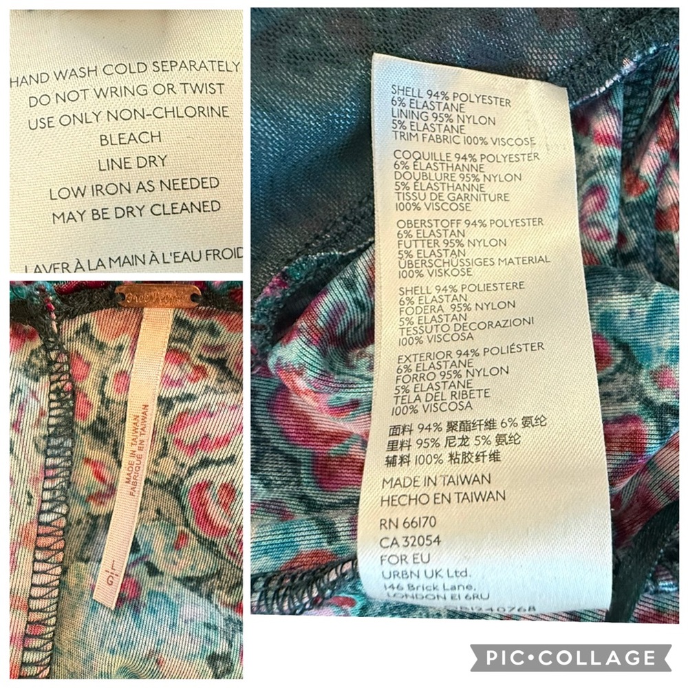 Free People Volcano Super Wide Leg Velvet Floral Jumpsuit Green Pink Size Large - Picture 15 of 15